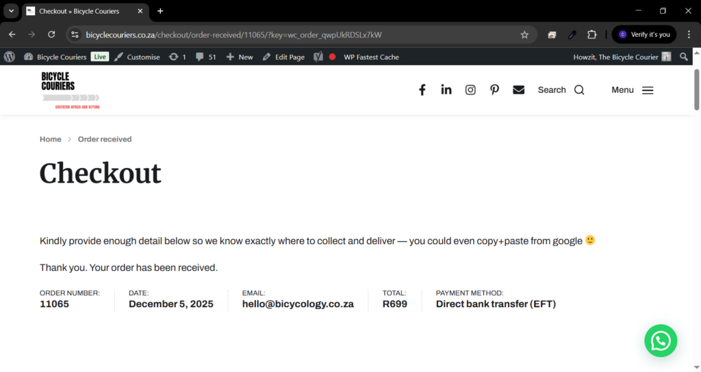 After checkout you will get an onscreen order confirmation summary and on email to confirm that you have completed all steps to book bicycle transport online with us