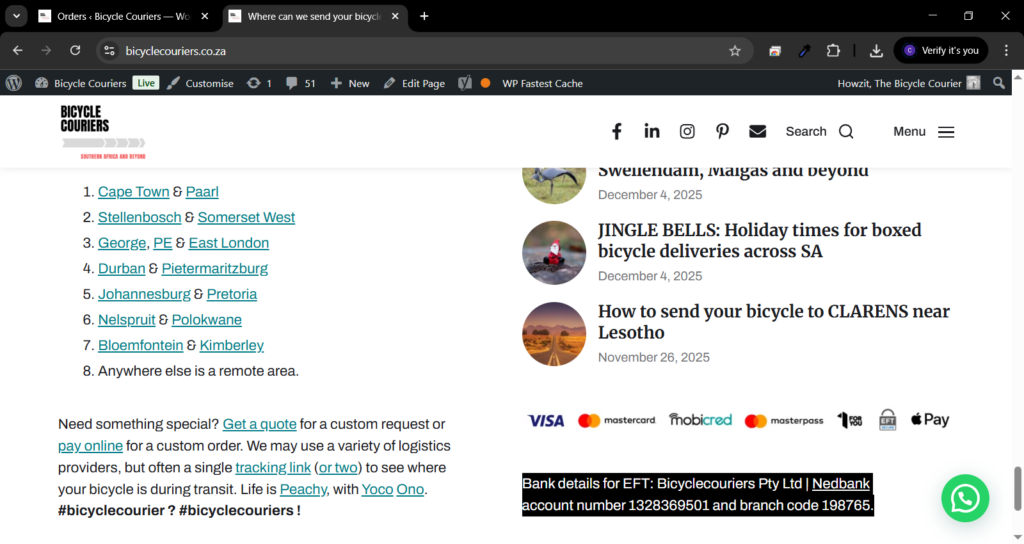 Bank details are on the bottom of every page in the website footer