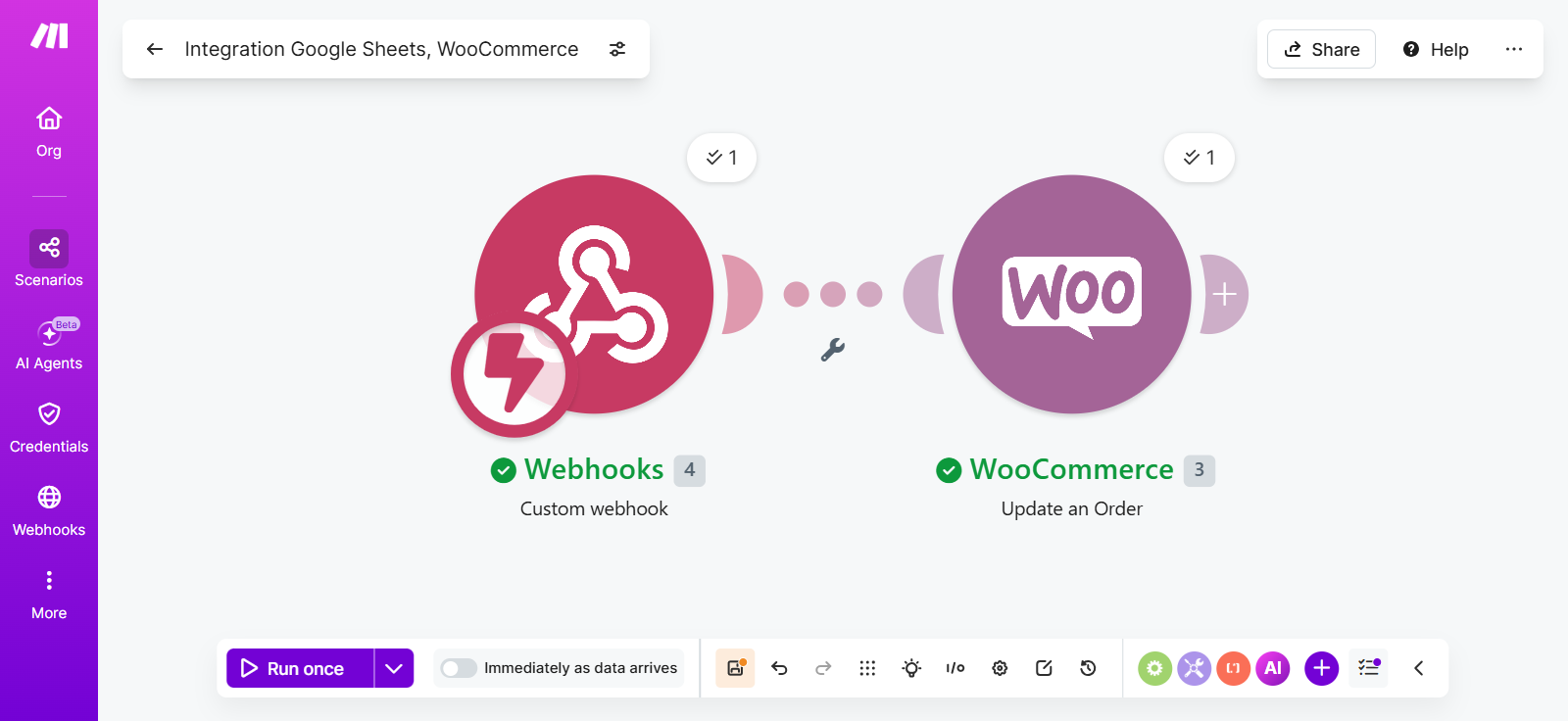 Our MAKE automation connecting google sheets via webhook to woocommerce to update orders and automate the end of transaction admin after your boxed bicycle have been delivered
